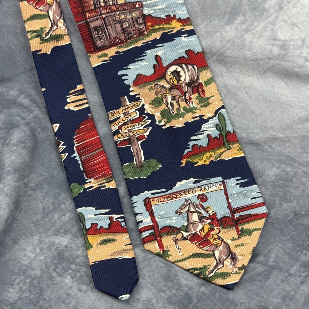 Ruff Hewn Mens Silk Tie Navy Blue Western Tumbleweed Ranch Cowboy Made in USA